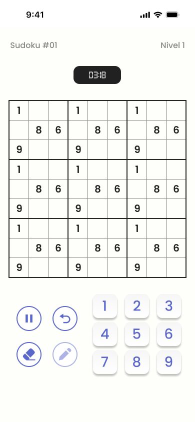 Game controls: pause, undo, eraser, notes and number pad