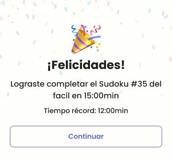 Congratulations message after completing a sudoku, with the record time