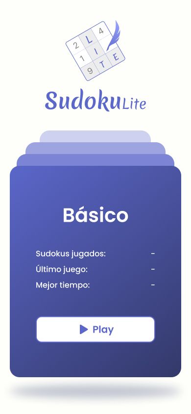 Sudoku Lite level selection with the Basic level card and the Play button